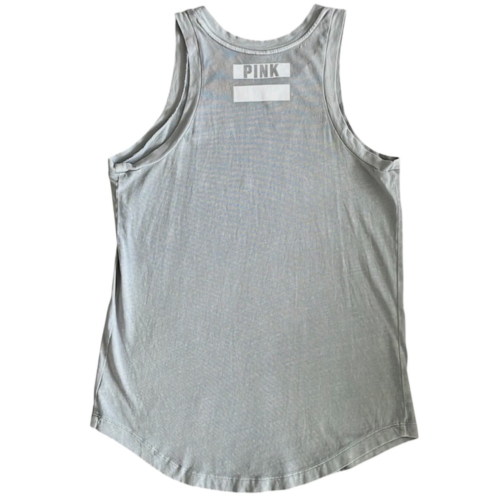 PINK Victoria’s Secret Logo Graphic Muscle Tee Tank Top Grey/White - Picture 3 of 9
